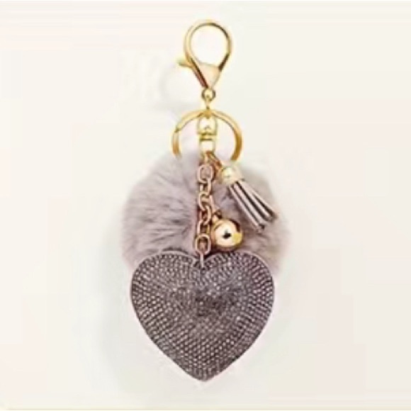 1pc Velvet Rhinestone Heart Key Chain, Pendant, Bag Charm 5 Colors Available - Picture 4 of 6
